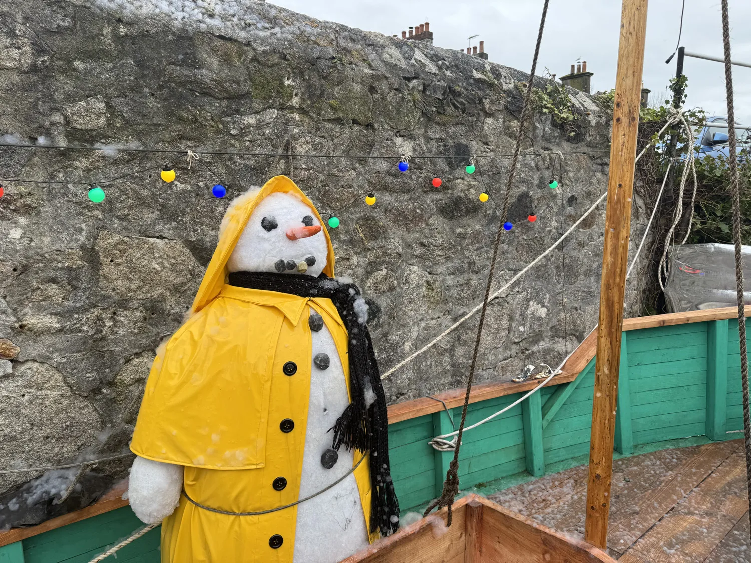 Snowman on a boat in Carlyon Bay